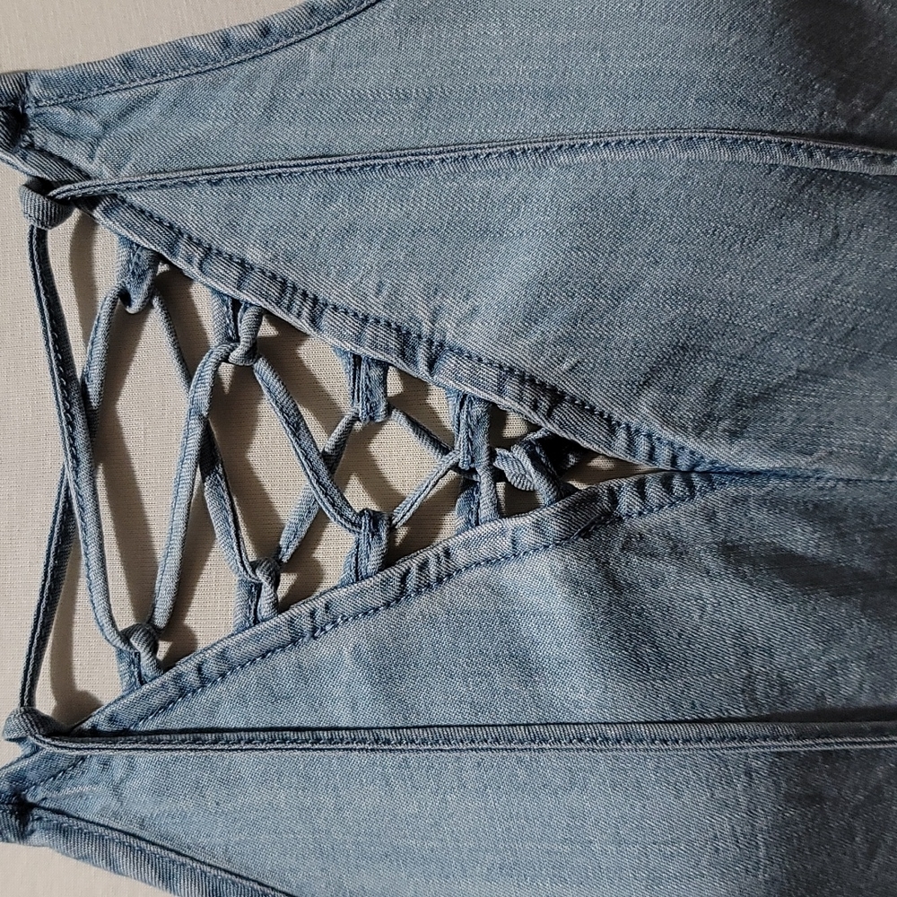 COPY - LOVE STITCH TANK TOP CRISS CROSS SLEEVELESS HIGH NECK BLUE WOMENS MEDIUM… - Picture 3 of 12